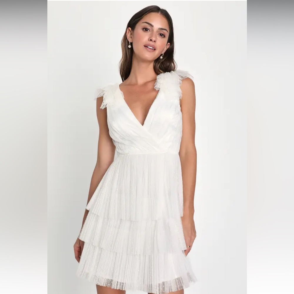 Lulu's White Ruffled Shoulder Dress
